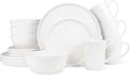 Elanze Designs Shiny Speckled Western Country Style Ceramic Plates Bowls Mugs Dinnerware 16 Piece Set - Service for 4, White