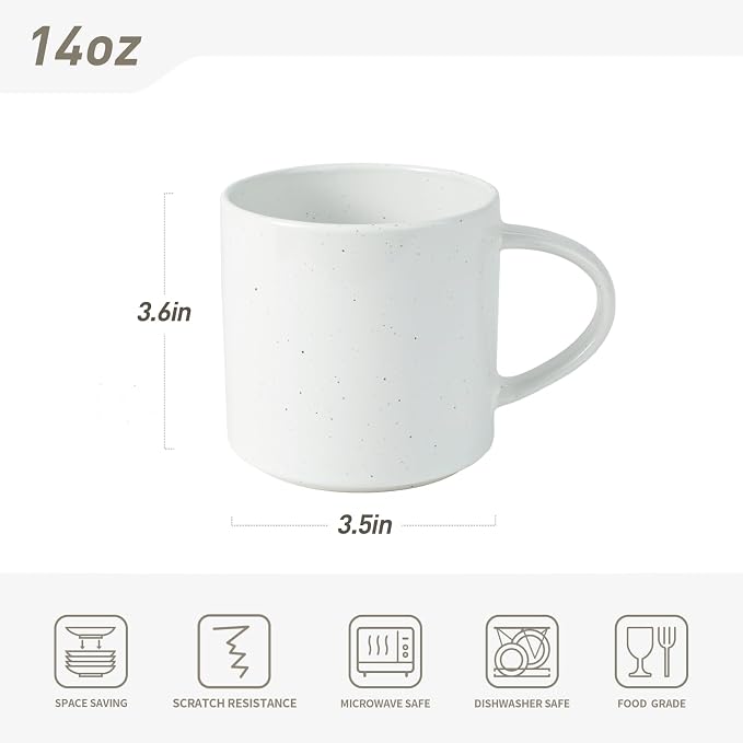 famiware Nebula 4 Pieces Coffee Mug, 14 oz Catering Mugs with Handle for Coffee, Tea, Cocoa, Milk, White with Colorful Speckles