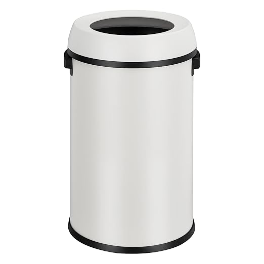 Garvee 17 gal/65 L Trash Can, Fingerprint-Proof Stainless Steel Open Top Garbage Can, Heavy Duty Commercial Round Trash Bin for Restaurant, Home, Office,White