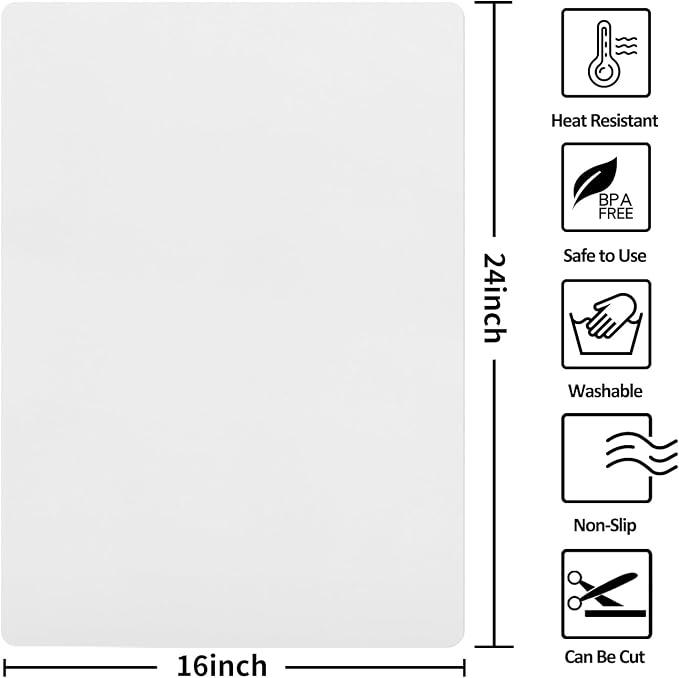 Silicone Mats for Kitchen Counter Thicker Extra Large Heat Resistant Mats Countertop Protector Liners for Bottom of Oven Air Fryer Coffee Maker, 24" x 16" x 2 mm, Translucent