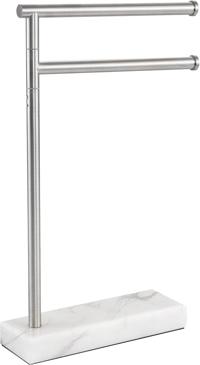 KES Hand Towel Holder Stand for Bathroom, Countertop Towel Stand Swivel with Marble Base, 17.3" 2 Arms Hand Towel Holder Freestanding Counter Top 18/8 Stainless Steel Brushed Finish, BTH233A-2