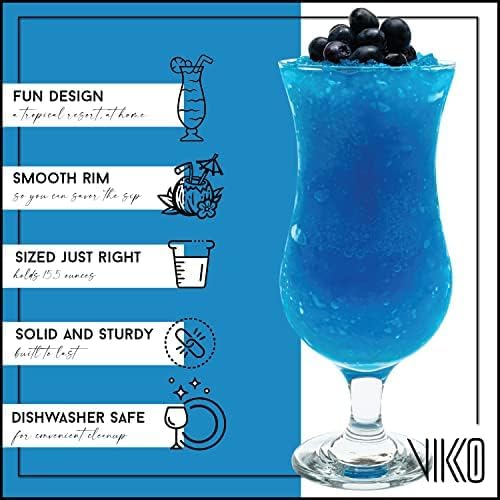 Vikko Hurricane Glasses, Set of 12 Pina Colada Glasses, 13.25 Ounce Cocktails Glasses Set, Durable Dishwasher Safe Party Glass