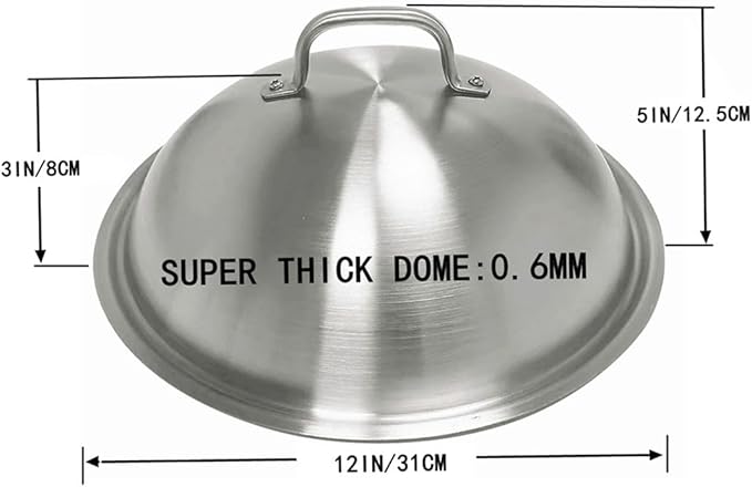 Griddle Accessories Pot Wok Lids - Heavy Duty 12 Inch Round Basting Cover - Stainless Steel - Cheese Melting Dome and Steaming Cover - Best for Use in Flat Top Grill Cooking Indoor Outdoor- 2 Domes