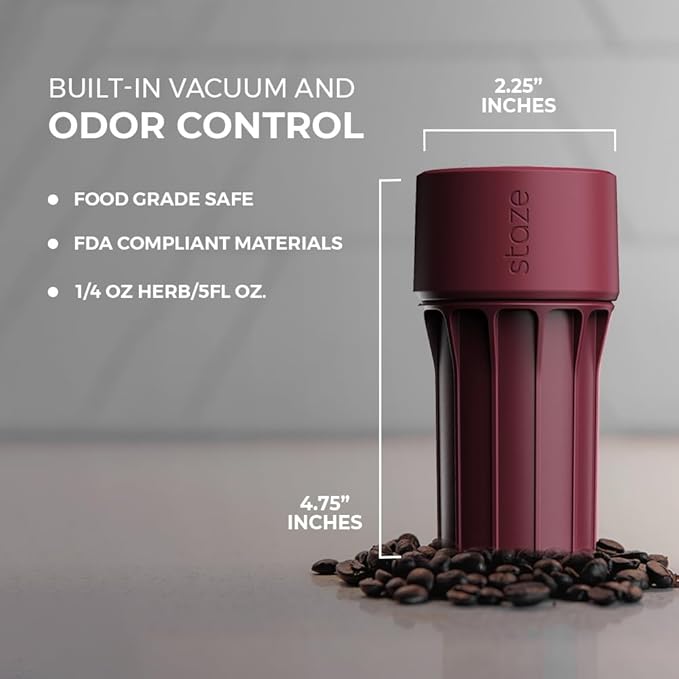 Staze Air Tight Smell Proof Container (148ml) - Vacuum Seal Jar, Waterproof Food Storage Canister, Portable Small Smell Proof Jar for Coffee, Spice & Gummies - (BRICK)