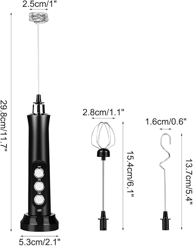 Rechargeable Milk Frother, Handheld Electric Mini Foam Maker with 3 Adjustable Speed for Coffee, Latte, Hot Chocolate, Portable Drink Mixer and Whisker