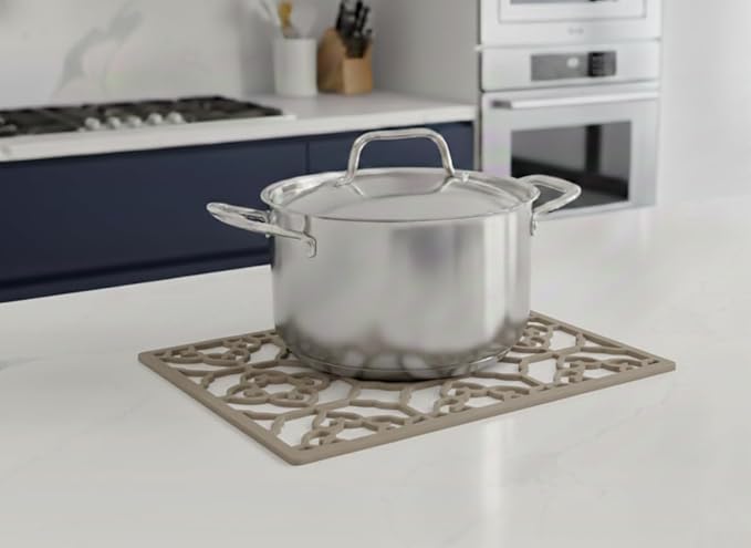 GASARÉ, Extra Large, Thick, Silicone Trivet for Hot Dishes, Pots, and Pans, Heat Resistant Mat for Countertop, Hot Pad for Kitchen, Easy to Clean, 16 x 12 x 3/8 Inches, Taupe