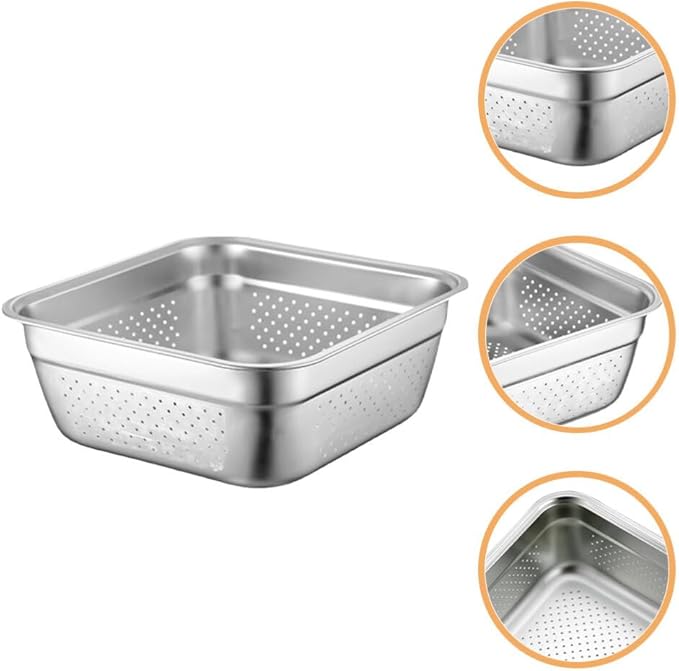 Kichvoe Stainless Steel Vegetable Washing Bowl Thick Colander for Rinsing Fruits and Vegetables Versatile Kitchen Strainer Basin for Food Preparation and Drainage