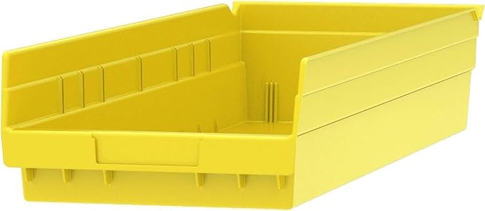 Akro-Mils 30184 Plastic Shelf Bins, Heavy Duty Storage Bins for Garage, Closet, and Drawer Organization, 24" x 8" x 4", Yellow, 6-Pack