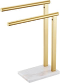 KOKOSIRI Hand Towel Rack Standing Towel Rails 2-Tier with Marble Base for Bathroom Vanity Countertop, Brushed Gold Stainless Steel 15.7'' Height THS0007-BG