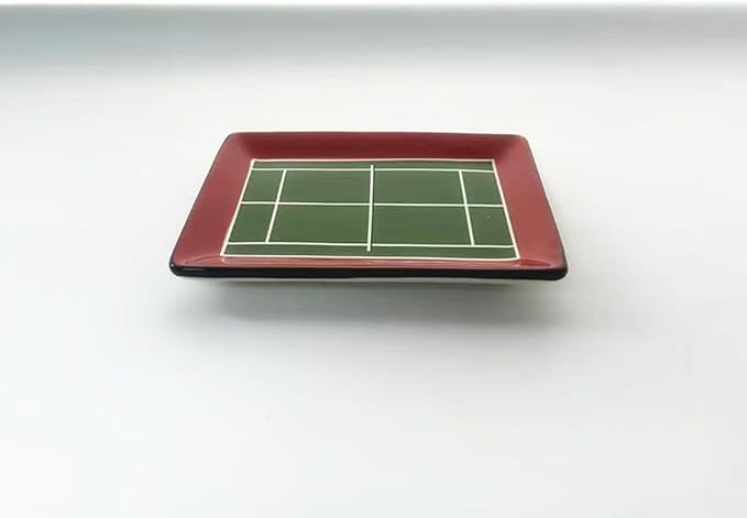 Ceramic Coffee Mug and Saucer set, 3D Handmade and Hand-painted Tennis and Tennis Court Design Tea Mug, 250ml(8.45oz)