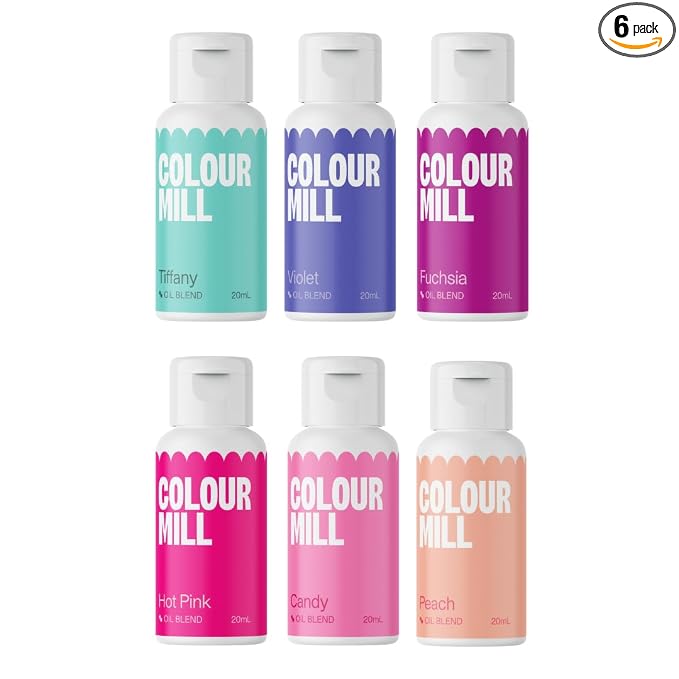 Colour Mill Oil Blend Food Coloring, Fairytale Pack - 20 Milliliters Each of 6 Colors: Candy, Fuchsia, Hot Pink, Peach, Tiffany and Violet