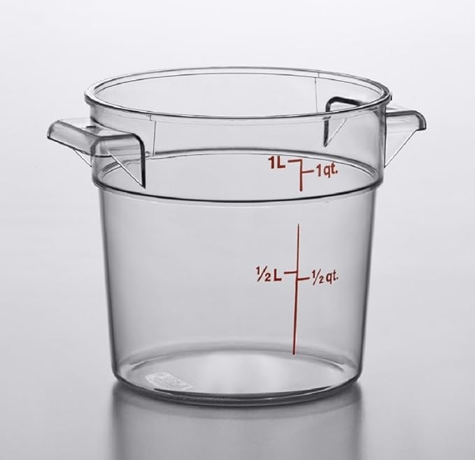Soro Essentials- 1 qt. Polycarbonate Round Food Storage Container with Graduated Markings Clear Color- Stackable Storage Bin Food Container with Handle for Pantry Organizer Storage Kitchen Fridge