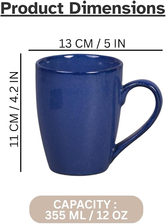 Servo Best Blue Coffee Mugs 12 oz, Set of 6 Blue Radiant Ceramic Mugs - Lead & Toxic Free, Dishwasher & Microwave Safe, Perfect for Home & Office Use