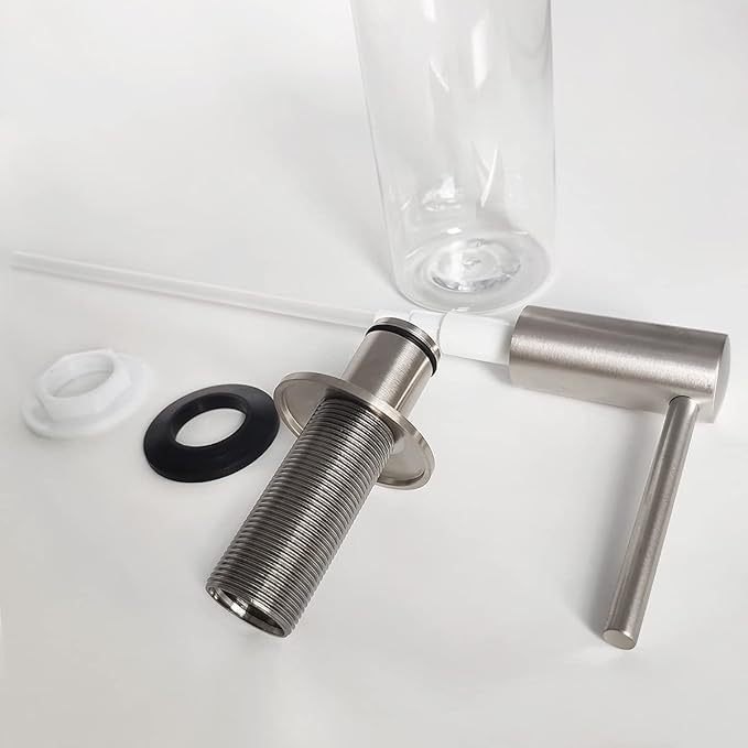 EADOT Brushed Nickel Built in Soap Dispenser for Kitchen Sink with 17 OZ PET Bottle Brass Pump Head Deck Mounted Dish Soap Dispenser