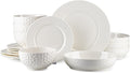 16-Piece Ceramic Dinnerware Set for 4, Water Cube Texture Dishes and Plates Sets, Includes Deep Pasta Bowls, Plates and Bowls, Minimalist High-Temperature Reinforced Porcelain, White