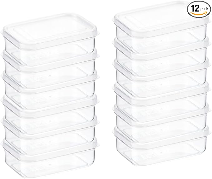 Lustroware Micro Clear Transparent Food Storage Containers with Lids – BPA-Free, Shatterproof, Dishwasher & Microwave Safe, 13oz Stackable Refrigerator Organizer Bins, Made in Japan, Set of 12