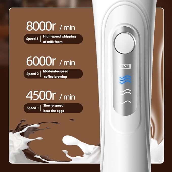 Rechargeable Milk Frother Mini Handheld Wireless Cream Whipper Stainless Steel Double-headed Replaceable 3 Speeds Type-C Charging Port for Cakes and Coffee Latte Patterns (Black)
