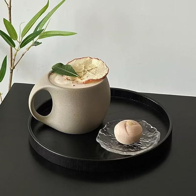 6 oz Clay Cup and Wood Saucer Set of 1, Ceramic Coffee Latte Art Mug With Saucer, Cafe Cups for Cappuccino, Espresso, Coffee, Tea, Porcelain Set for Baristas, Great Gift