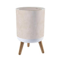 Trash Can with Lid Beige Travertine Stone Texture Press Top Round Small Garbage Bin with Wooden Legs Waste Basket for Kitchen Bedroom Nursery 7L/1.8 Gallon