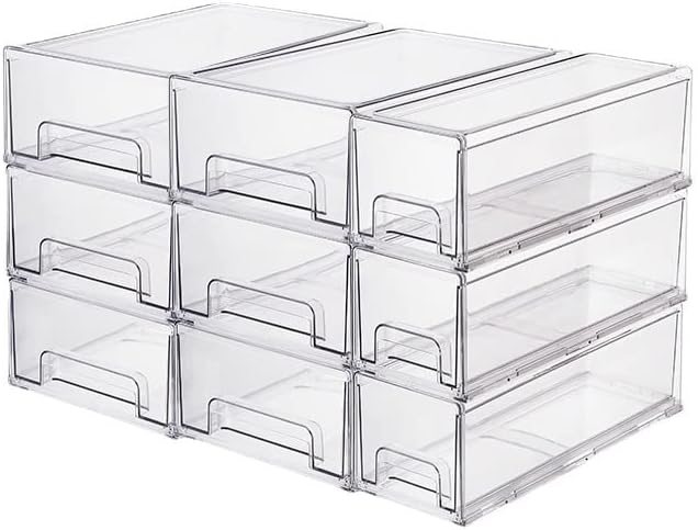 W.C.I. Fridge Drawers - Clear Stackable Pull Out Refrigerator Organizer Bins - Food Storage Containers for Kitchen, Refrigerator, Freezer, Vanity & Fridge Organization and Storage (2 Pack | X-Large)