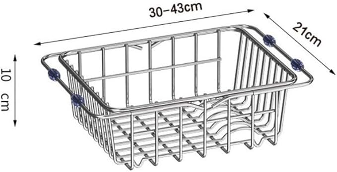 Adjustable Sink Dish Drying Rack Stainless Steel with Non-Slip Rubber Feet for Kitchen Storage Organization Space-Saving Over-the-Sink Drainer Holder for Vegetables Fruits(30x20x10cm)