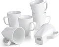 WishDeco White Coffee Mugs Set of 6, Ceramic Coffee Cups 14 oz, Modern Tea Mugs, Porcelain Tea Cups, Large Mug for Latte, Cappuccino, Milk, Juice, Cocoa, Square Bottom, Microwave and Dishwasher Safe