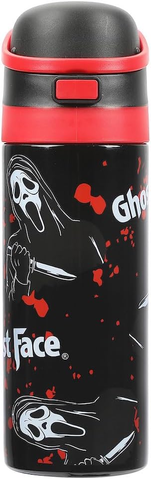 Ghostface Mask & Blood Splatter All-Over Print Black 24 Oz Stainless Steel Water Bottle