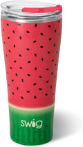 Swig Life 32oz Insulated Tumbler, Travel Coffee Tumbler with Lid, Cup Holder Friendly Travel Coffee Mug, Stainless Steel, 32 oz, Reusable Insulated Mug with Lid (Melon Slice)