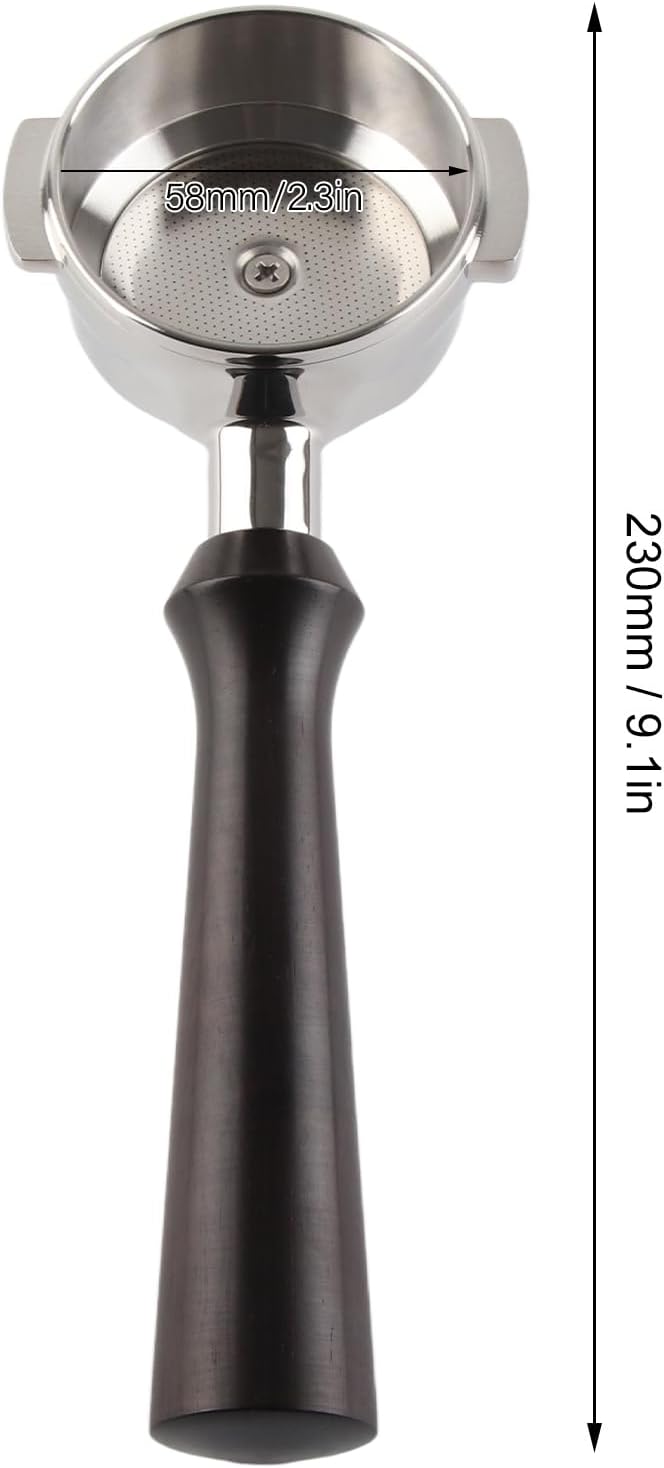 TOPINCN 58mm Coffee Portafilter with Wooden Handle, Stainless Steel, Commercial Grade, Compatible with EXPOBAR, RANCILIO, FAEMA, GEMILAI