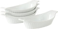 Gibson Home Gracious Dining Oval Au Gratin Baking Dishes, 4-Piece Set – 9 oz Oven Safe Banana Split Bowls, Ceramic Small Casserole Dishes with Handles, Microwave & Dishwasher Safe Mini Bakeware, White