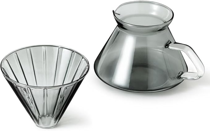 &NE NNS-372 Glass Dripper & Server, Gray, Width 6.7 x Depth 5.3 x Height 5.7 inches (17 x 13.5 x 14.5 cm), Actual Capacity 8.5 fl oz (250 ml), Coffee Set, Heat Resistant Glass, Paper Filter, Microwave