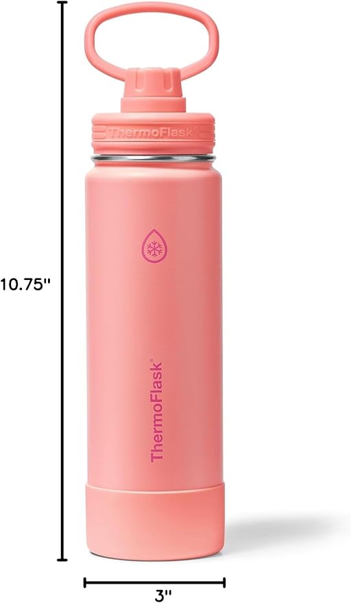 ThermoFlask Insulated Water Bottle with Spout Lid (24 oz, Sunkissed Coral) - Leakproof, Stainless Steel Water Bottle for Cold & Hot Drinks, Travel & Daily Hydration