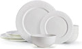 Mikasa Haven Bone China Lightweight Chip Resistant 12 Piece Dinnerware Set, Service for 4 White