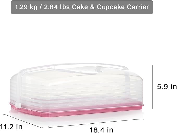 Tupperware, Rectangular Cake and Cupcake Carrier in Pink, Holds 18 Cupcakes