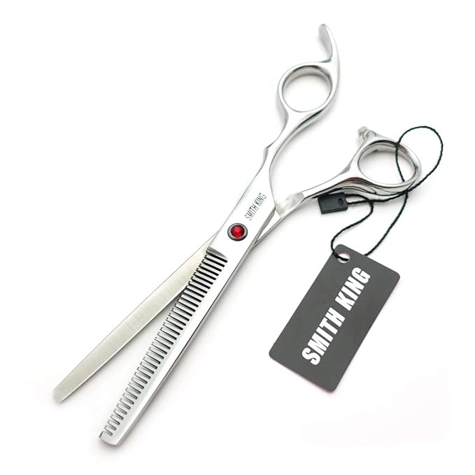 7.0 Inches Hair Cutting Scissors Set with Combs Lether Scissors Case,Hair cutting shears Hair Thinning shears For Personal and Professional (Silver)