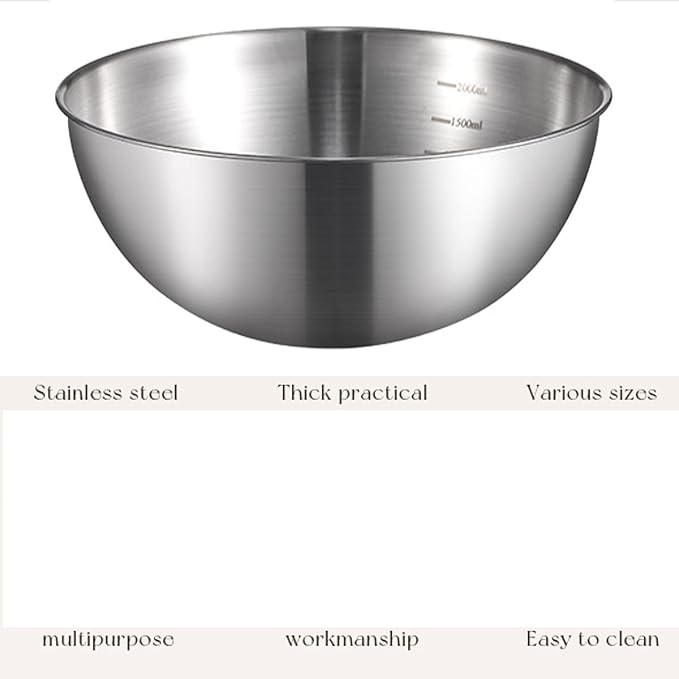 Stainless Steel Salad Bowls Set of 2 Mixing Bowl with Measurement Markings Snacks Bowls, 4.23 Quart Serving Bowls for Mixing, Cooking, Baking, Prepping and Home Kitchen Food Storage Bowls