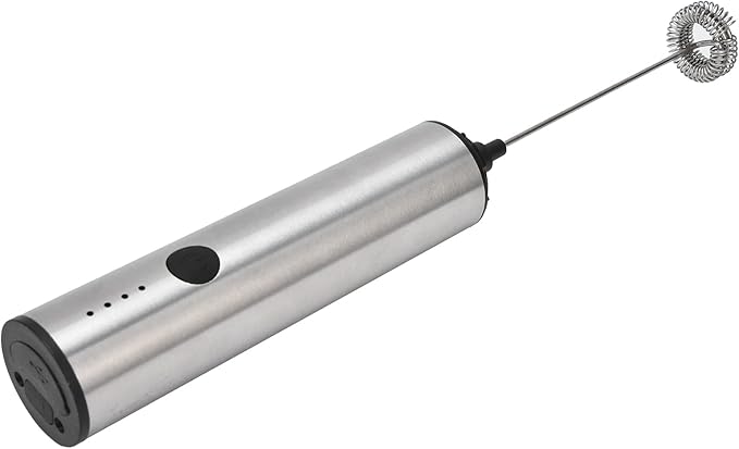 Electric Milk Frother Stainless Steel Handheld Mini Milk Mixer USB Rechargeable with LED Power Display - Quiet Operation, Detachable Head, Portable for Coffee and Kitchen Use