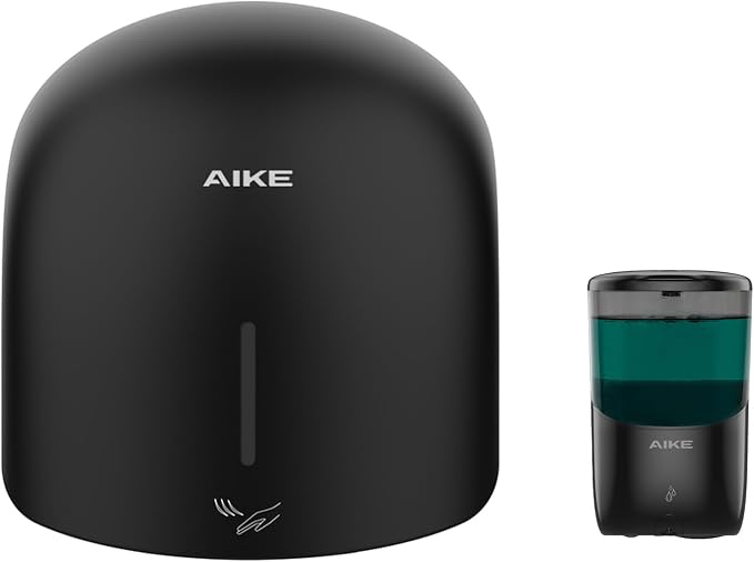 AIKE GentleAir Warm Hand Dryer& Automatic Soap Dispenser, Model AK2637 & AK1216 Black