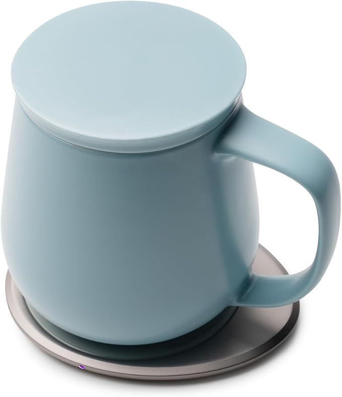 OHOM Ui+ Self-Heating Mug Set – Moonmist Blue | 18 fl oz / 532 mL Ceramic Coffee & Tea Mug with Heating Pad