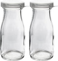 The Dairy Shoppe Glass Milk Bottle, Heavy Glass with Extra Lids, Creamery Style (2, Half Pint Decanter)