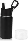 Volhoply 14oz KIds Insulated Stainless Stee Water Bottle with Straw Lid and Silicone Boot,BPA-Free Easy Use for Boys&Girls,Double Wall VacuumLeakproof Bottles(Black,1)