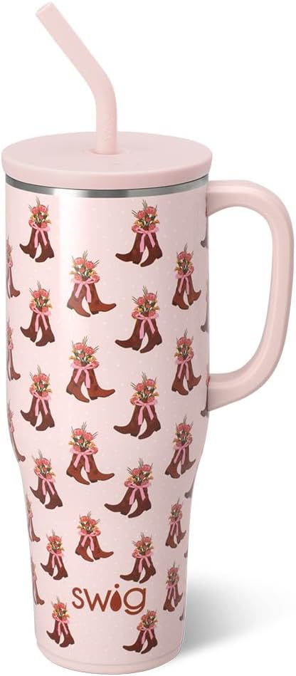 Swig Life 40oz Mega Mug, 40oz Tumbler with Handle and Straw, Extra Large Insulated Tumblers, Cup Holder Friendly Travel Mug (Cowgirl Coquette)