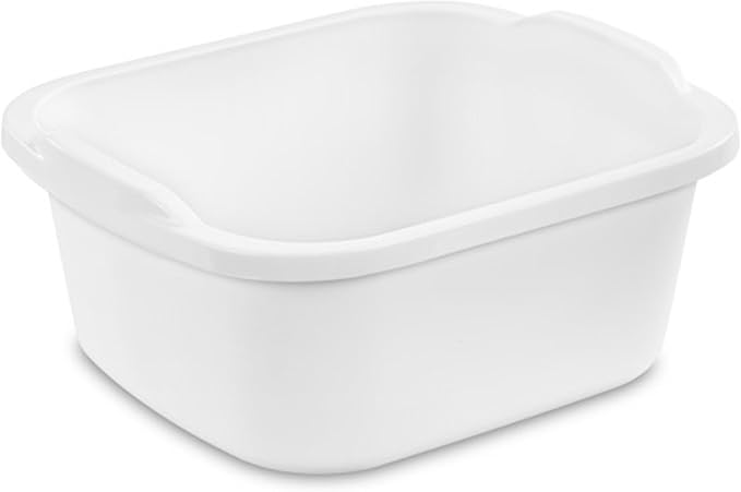 Sterilite 06478008 Durable Heavy-Duty Reinforced Multipurpose Plastic 12 Quart Kitchen Dishpan with Molded Handles, White (24 Pack)