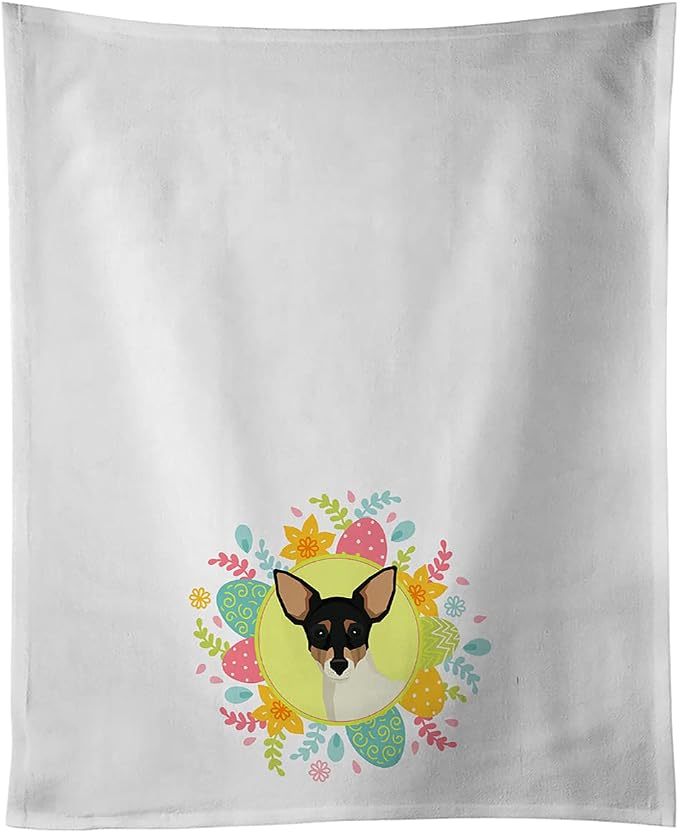 Caroline's Treasures WDK3247WTKT Toy Fox Terrier Easter White Kitchen Towel Set of 2 Dish Towels, White Decorative Bathroom Hand Towel for Hand, Face, Hair, Yoga, Tea, Dishcloth, 19 X 25, White