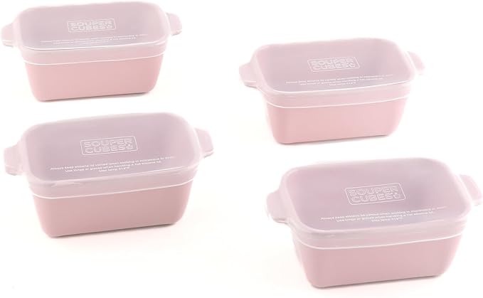 Souper Cubes Ceramic Baking Dishes 2.0-5" x 3" Small Casserole Dishes for Oven with Silicone Lids, Oven, Microwave and Air Fryer Safe,USA Made, Set of 4 - Cotton Candy
