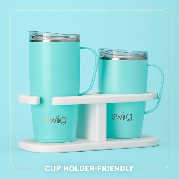 Swig Life 18oz Travel Mug, Insulated Tumbler with Handle and Lid, Travel Coffee Mug, Cup Holder Friendly, Stainless Steel 18 oz Tumbler, Reusable Insulated with Lid (Green Thumb)
