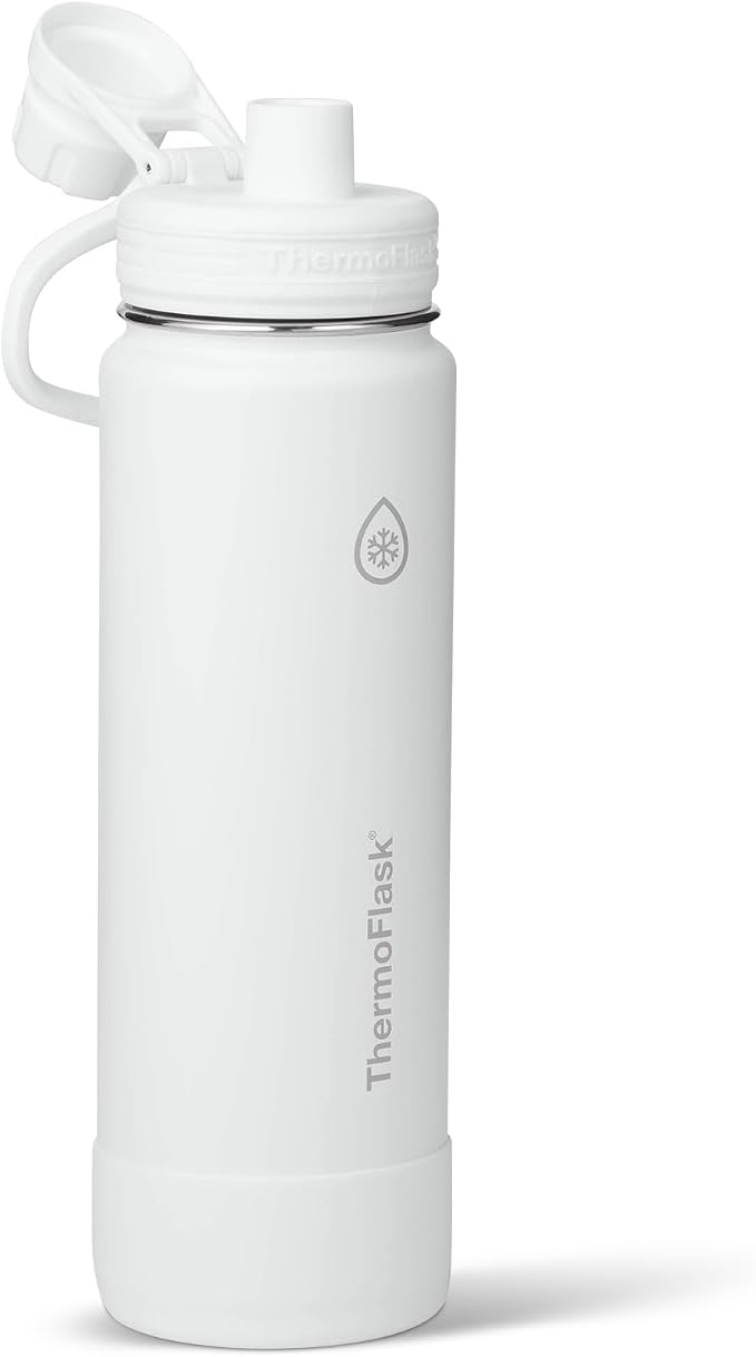 ThermoFlask Insulated Water Bottle with Spout Lid (24 oz, White) - Leakproof, Stainless Steel Water Bottle for Cold & Hot Drinks, Travel & Daily Hydration