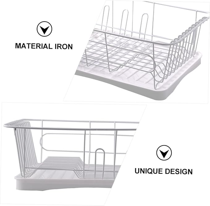 PRETYZOOM Dish Drying Rack Multi-Functional Kitchen Drainer Basket Premium Over Sink Drying for Easy Water Drainage and Stylish Organization White Iron Design