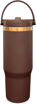 30 oz Tumbler with Handle and Straw, Vacuum Insulated Tumblers with Flip Straw and Top Handle, Leakproof Powder Coated Tumbler, Stainless Steel Travel Mug for Coffee Water (Browm, 1Pack)