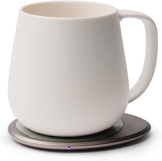 OHOM Ui+ Self-Heating Mug Set – Jasmine White | 18 fl oz / 532 mL Ceramic Coffee & Tea Mug Set with Heating Pad